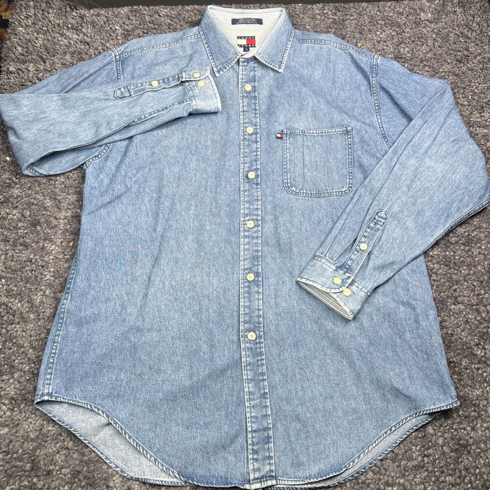 VTG Tommy Hilfiger Denim Button Up Shirt - Blue - Size - Large - Picture 2 of 8